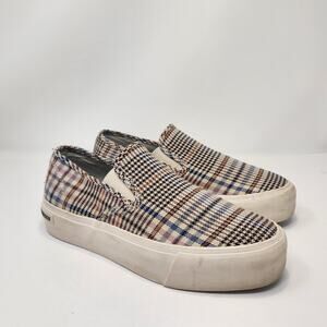SeaVees Baja Slip On Platform Loafers Sneakers Plaid Flannel Women Size 8.5 Blue
